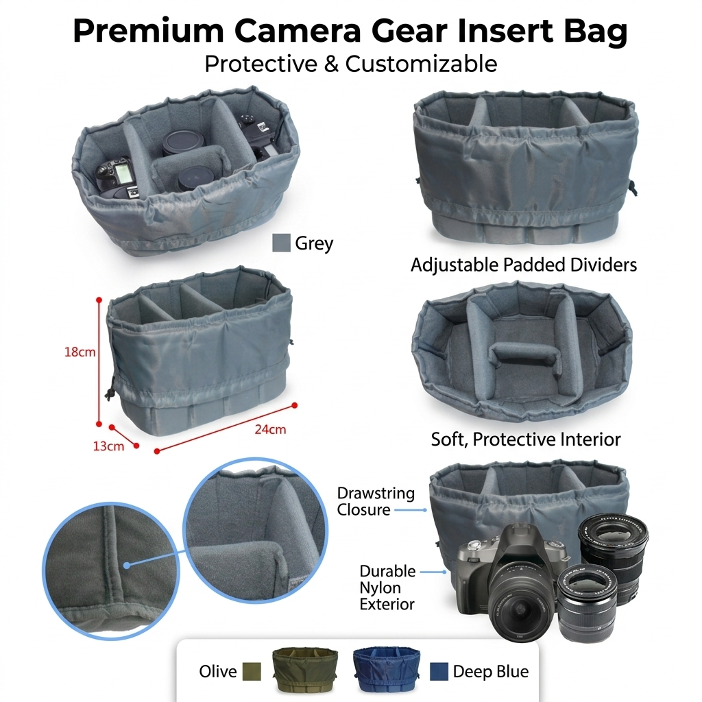 gear camera bag Padded DSLR Insert Case for Luggage and Backpacks Other compartments include a Color:Matte Trail Green Dealer_discount Klickfix Reisenthel Bikebasket GT