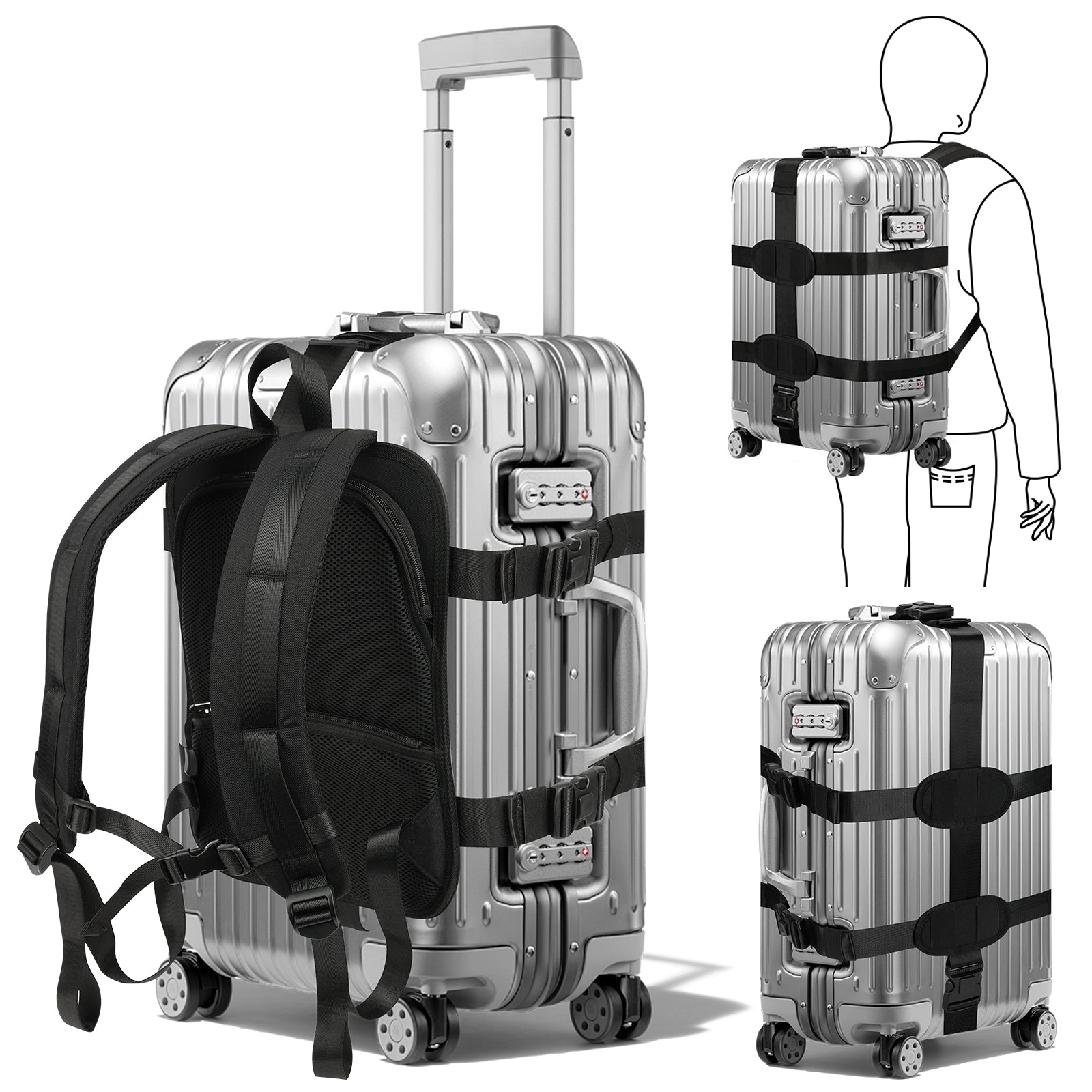 backpack trolley travel bag Backpack Conversion System for 16-21 Inch Luggage Hardcase Speaker, Heavy-Duty 6-Layers Backrest, Lockable Buckles,Pockets-Small