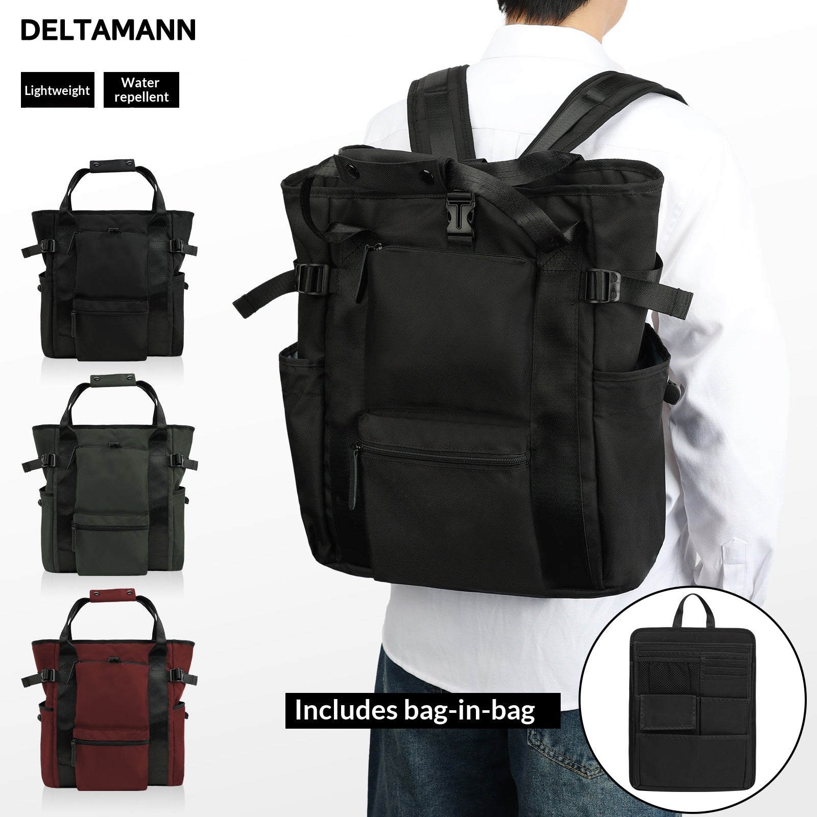 3-in-1 Modular Commuter Backpack with Detachable Tech Organizer Olive Grey