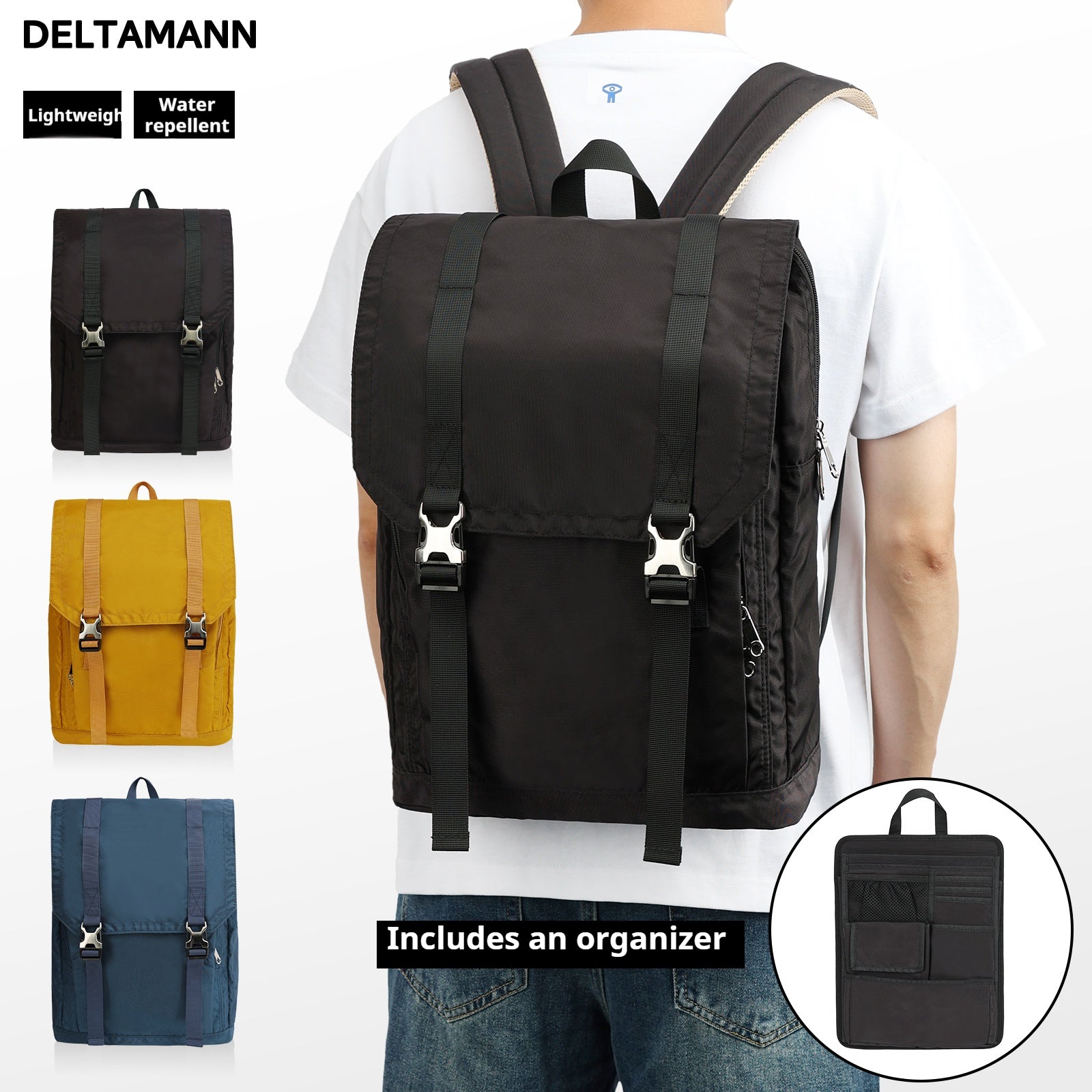2-in-1 Commuter Backpack with Detachable Laptop Tech Organizer Bag Navy