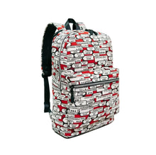 Backpack with a red and white pattern on a white background