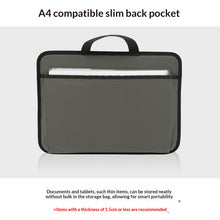 Black A4 compatible slim back pocket on a white background