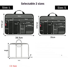 Measurement chart comparing two sizes of black bags with dimensions labeled.