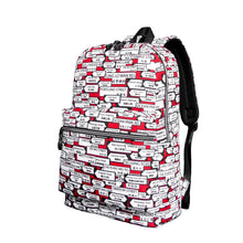 Backpack with street sign pattern on a white background