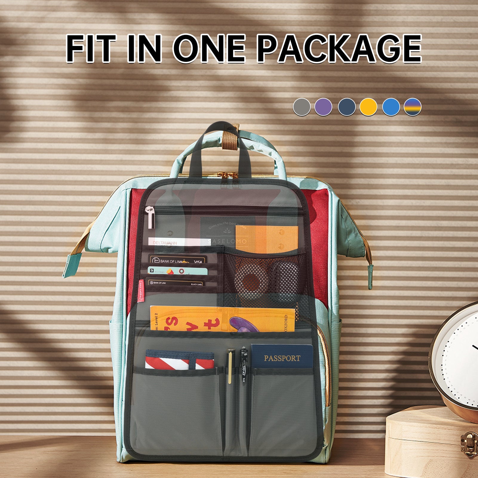 Travel Organizer Insert for Backpack | Portable Document & Passport Holder with Multiple Pockets