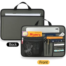 Black travel organizer with compartments on a white background