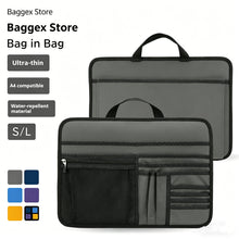 Two black bag-in-a-bag organizers with color swatches on a white background, featuring the Baggex Store branding.