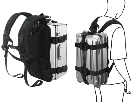 Backpack Carrying System with Adjustable Strap – ideal for carrying small to medium size hard shell case/hand baggage.
