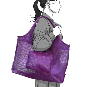 Foldable Mesh Tote Bag for Shopping | Reusable Collapsible Grocery Bag for Supermarkets, Beach, Picnics & Daily Errands