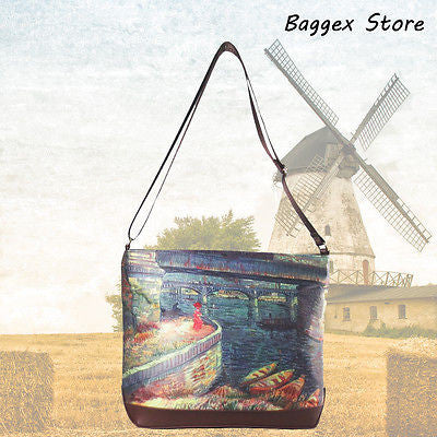 Masterpiece Painting Shoulder Bag(Vincent Van Gogh-Bridges Across The Seine At Asnieres)