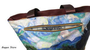 Masterpiece Painting Tote Bag(Vincent Van Gogh-A Wheatfield with Cypresses)