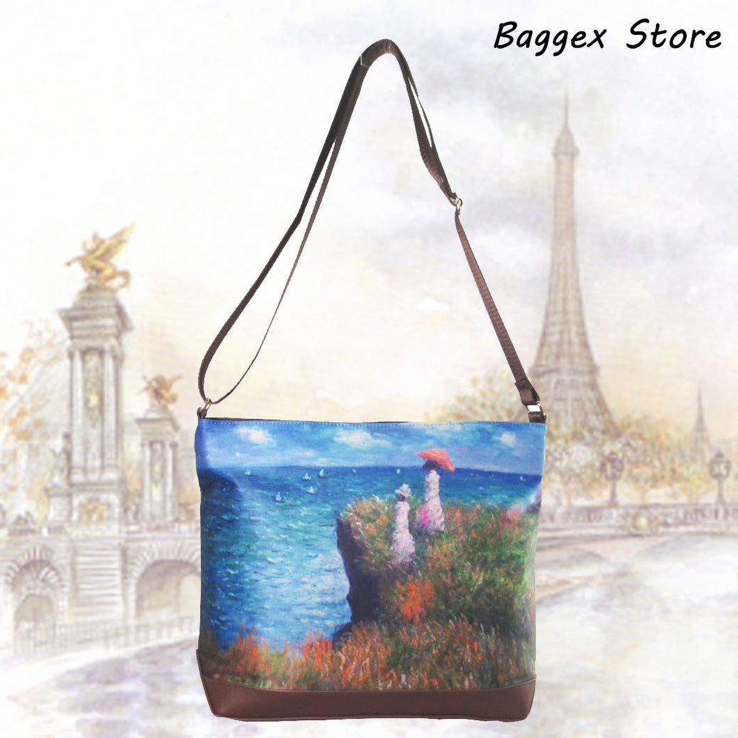 Masterpiece Painting Shoulder Bag(Claude Monet-Cliff walk at pourville)