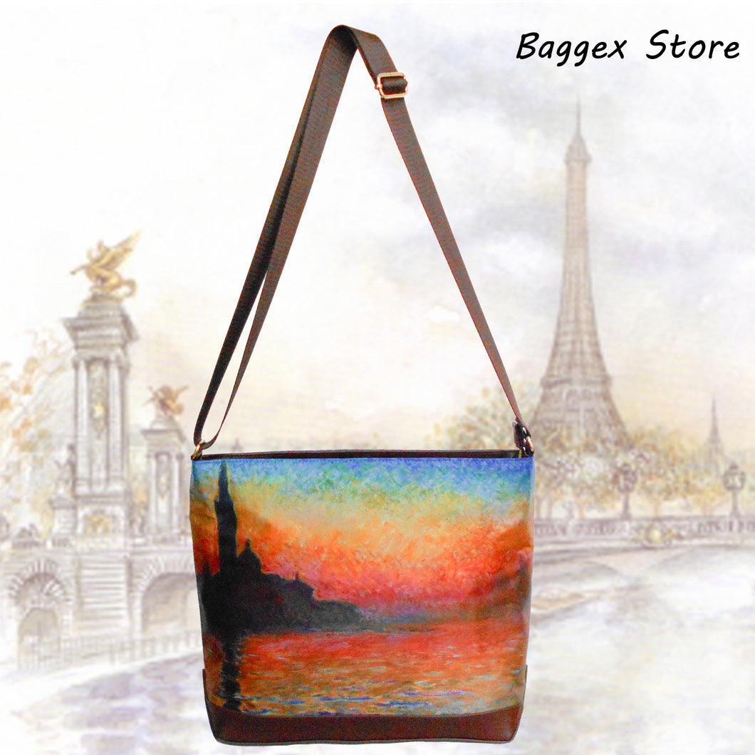 Masterpiece Painting Shoulder Bag(Claude Monet-San Giorgio Maggiore At Dusk)