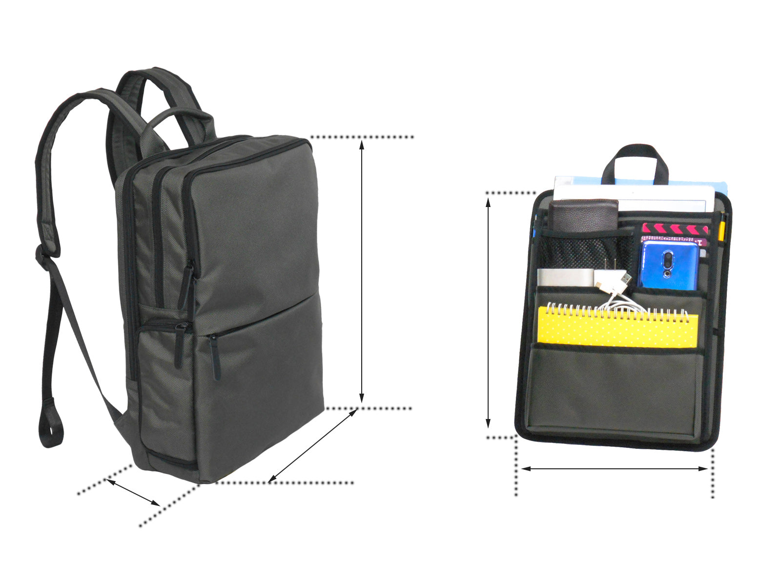 Office Backpack + Insert Organizer Set Smart Work Bag Job Office College File Storage Olive Green
